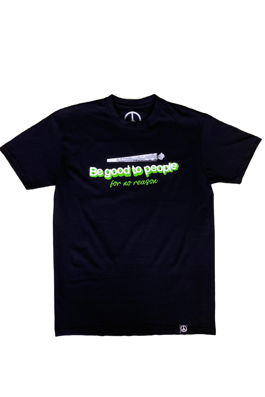 Be Good Green Print Tee in Black