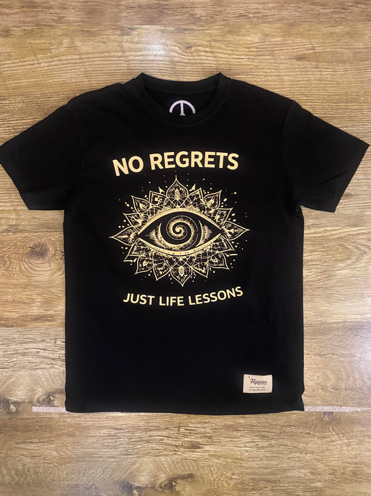 No Regrets T-Shirt - Pure Cotton Regular Fit American Size Black Tee