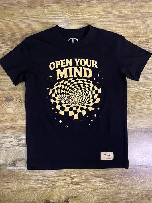 Open your mind T-Shirt - Pure Cotton Regular Fit American Size Black Tee