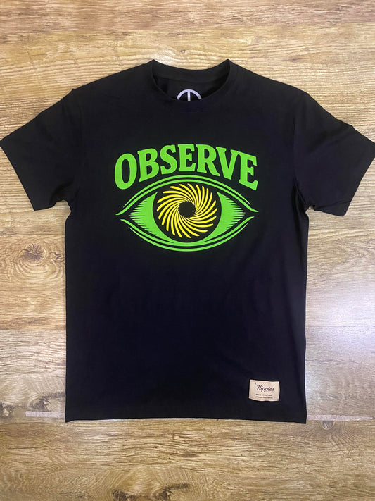 Observe Green Print T-Shirt - Pure Cotton Regular Fit American Size Black Tee