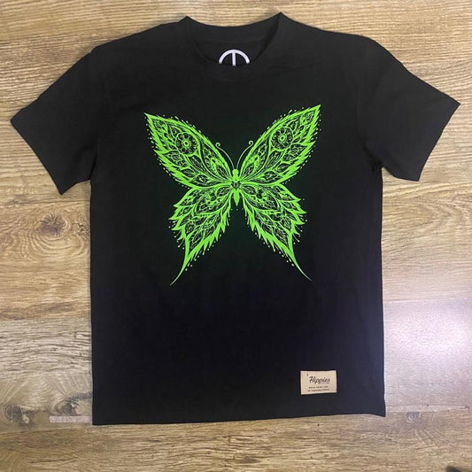 Green Butterfly T-Shirt - Pure Cotton Regular Fit American Size Black Tee