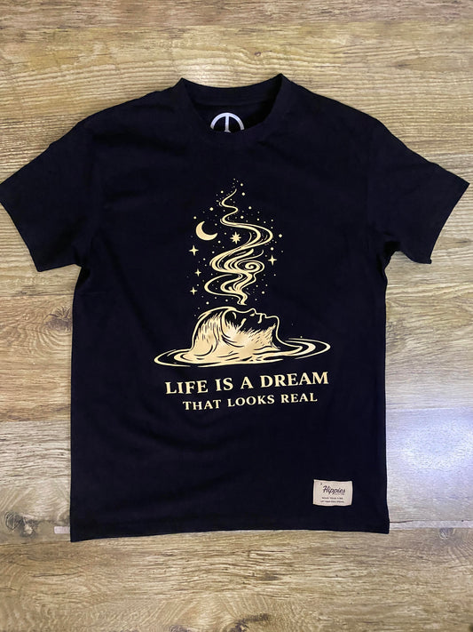 Life is a Dream T-Shirt - Pure Cotton Regular Fit American Size Black Tee