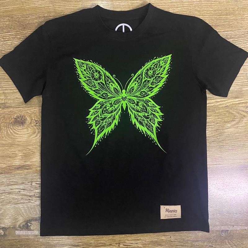 Green Butterfly T-Shirt - Pure Cotton Regular Fit American Size Black Tee